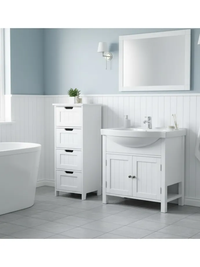 Badezimmerschrank in Weiß - (B)30 x (H)82 x (T)30 cm