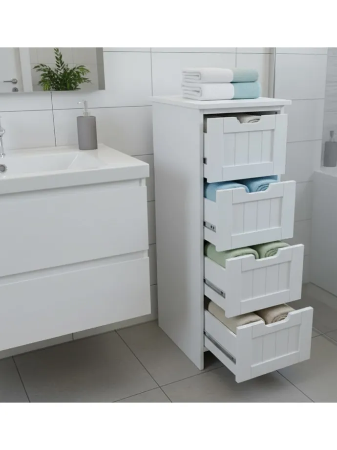 Badezimmerschrank in Weiß - (B)30 x (H)82 x (T)30 cm