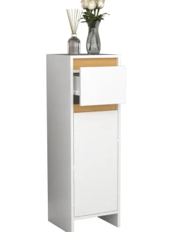 Badmöbel Midischrank Badschrank  Schublade Malira in Weiß / Honig-Eiche