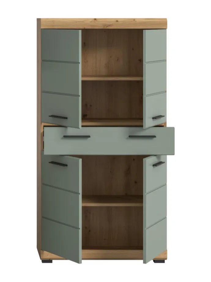 Badmidischrank in Artisan Eiche/Salbei - (B) 74 x (H) 141 x (T) 31