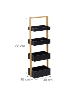 Badregal in Natur/ Schwarz - (B)30 x (H)88 x (T)18 cm