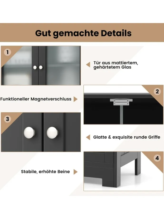 Badschrank mit 2 Schubladen in Schwarz