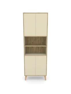 Badschrank MORENA mit 4 Türen und 2 offenen Fächern, Cashmere/Eiche