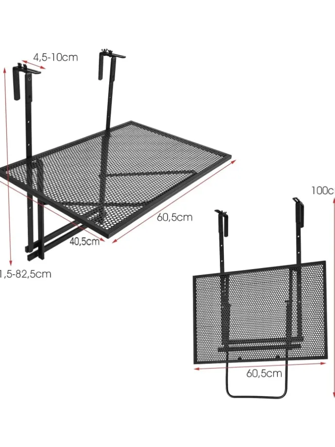 Balkonhängetisch 5-stufig höhenverstellbar in Schwarz