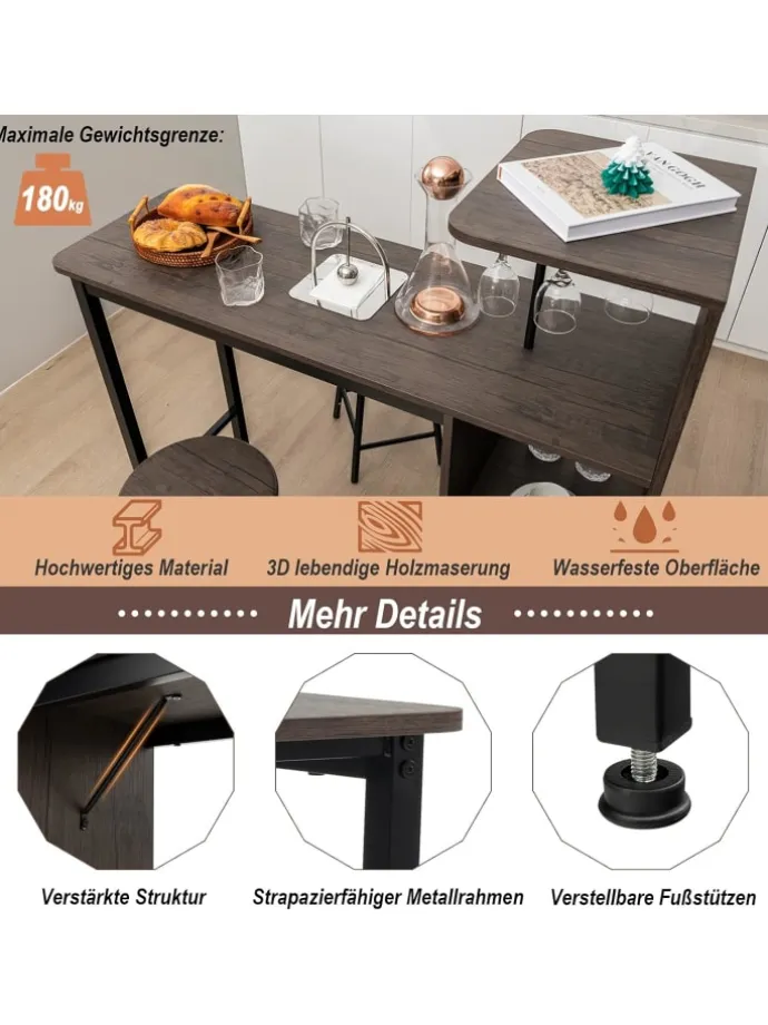 Bartisch mit Barhocker Set in Anthrazit