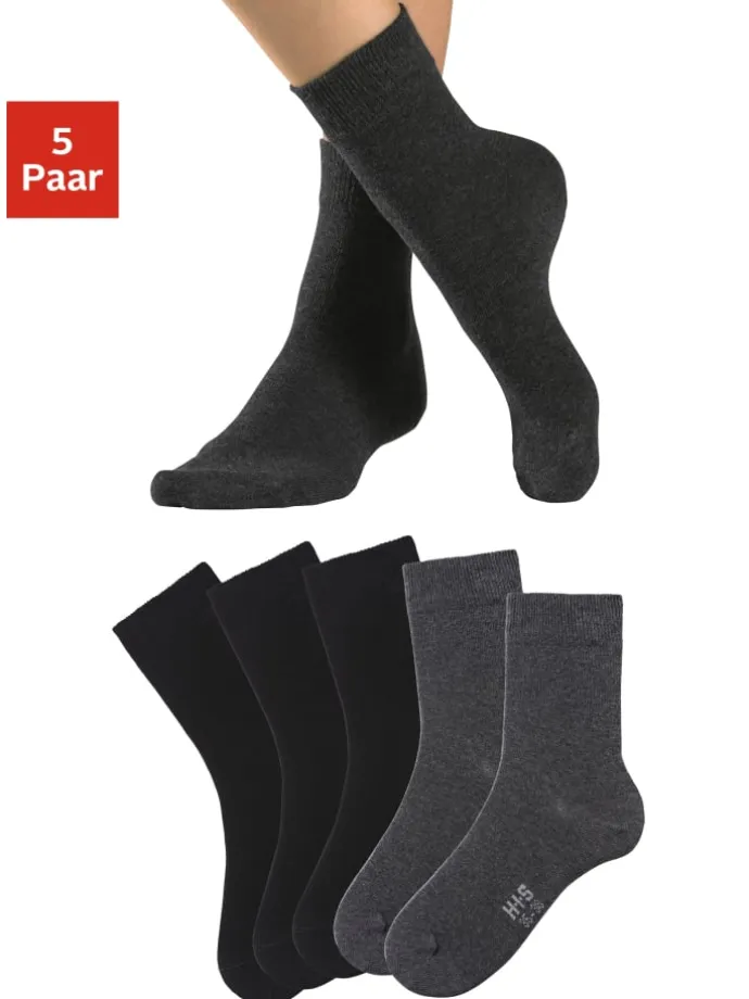Basicsocken in 3x schwarz, 2x anthrazit meliert