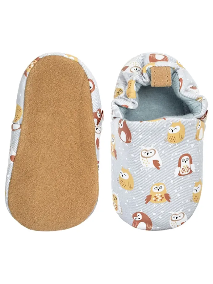 Baumwoll-Krabbelschuhe "Owl" in Hellblau