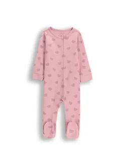 Baumwollstrampler mit Füßen in gedämpftes Rosa