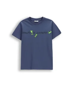 Baumwoll-T-Shirt mit kurzen Ärmeln in blau