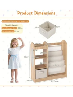 Bücherregal Kinder mit Spiegel 87,5 x 30 x 90 cm in Hellbraun