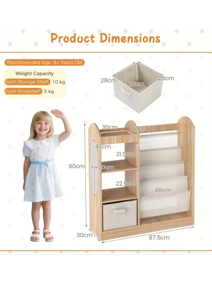 Bücherregal Kinder mit Spiegel 87,5 x 30 x 90 cm in Hellbraun