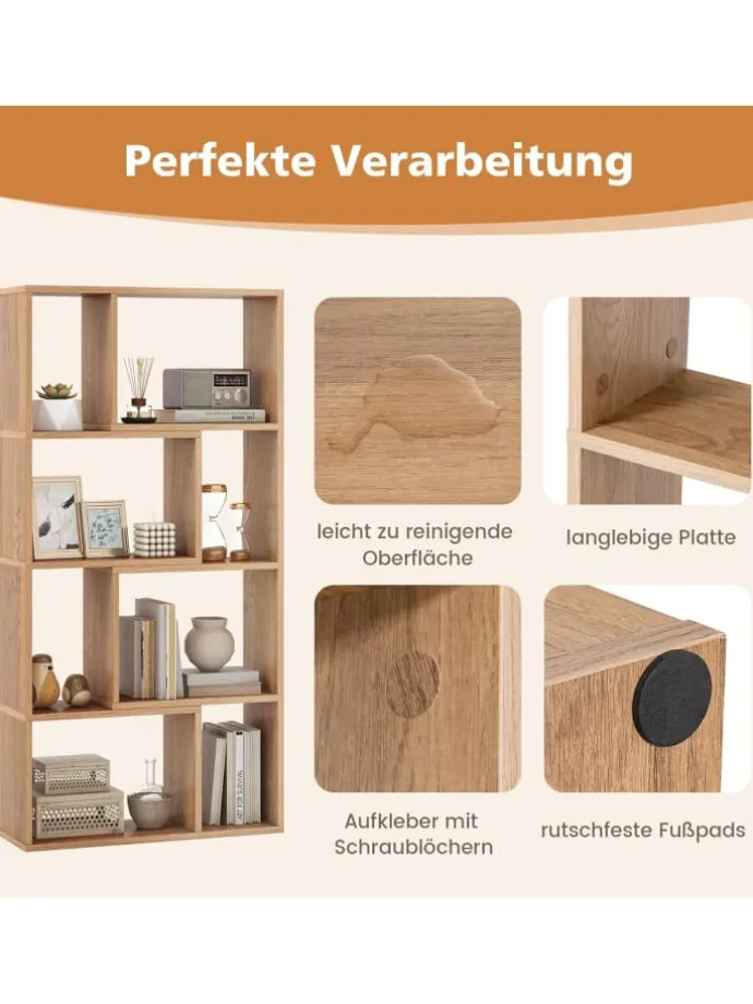 Bücherregal mit 4 Ebenen in Hellbraun