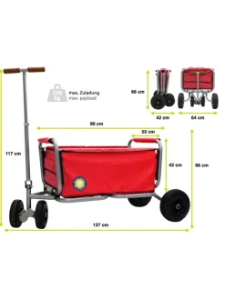 Beachtrekker LiFe faltbarer Bollerwagen + Bremse, klappbarer Handwagen (Rot)
