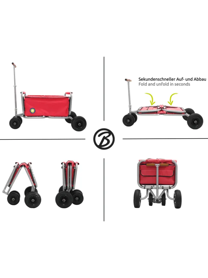 Beachtrekker LiFe faltbarer Bollerwagen + Bremse, klappbarer Handwagen (Rot)