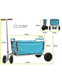 Beachtrekker LiFe faltbarer Bollerwagen + Bremse, klappb. Handwagen (Himmelblau)