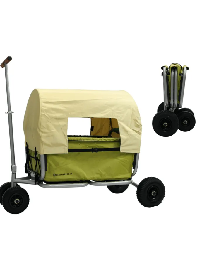 Beachtrekker LiFe faltbarer Bollerwagen (Oliv) + Bremse + Sonnenverdeck