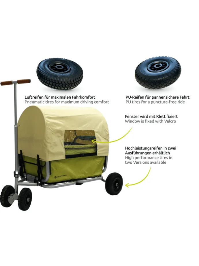 Beachtrekker LiFe faltbarer Bollerwagen (Oliv) + Bremse + Sonnenverdeck