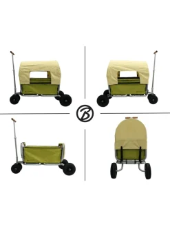 Beachtrekker LiFe faltbarer Bollerwagen (Oliv) + Bremse + Sonnenverdeck