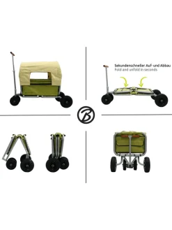Beachtrekker LiFe faltbarer Bollerwagen (Oliv) + Bremse + Sonnenverdeck