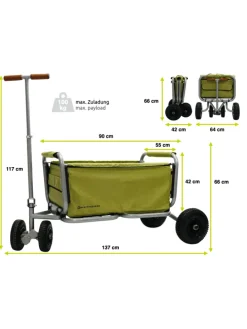 Beachtrekker LiFe faltbarer Bollerwagen (Oliv) + Bremse + Sonnenverdeck
