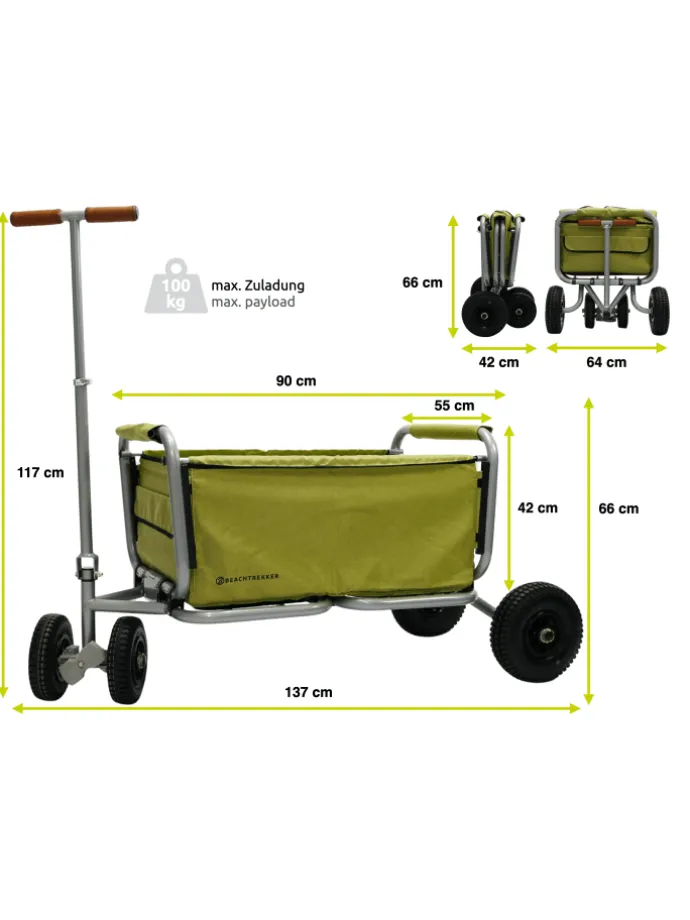 Beachtrekker LiFe faltbarer Bollerwagen (Oliv) + Bremse + Sonnenverdeck