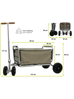 Beachtrekker LiFe faltbarer Bollerwagen + Bremse, klappbarer Handwagen (Beige)
