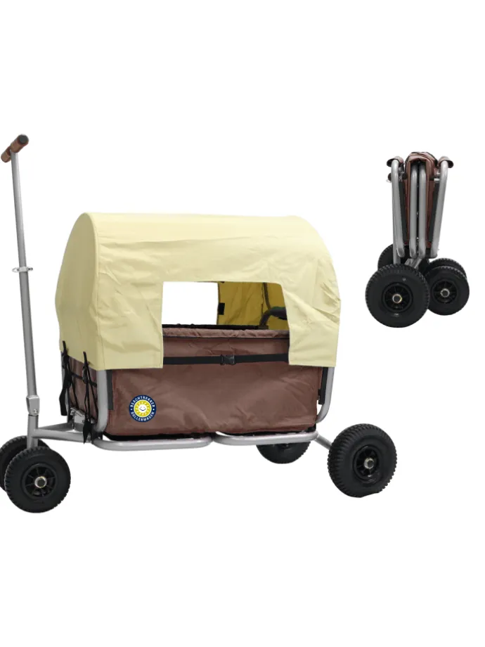 Beachtrekker LiFe faltbarer Bollerwagen (Braun) + Bremse + Sonnenverdeck