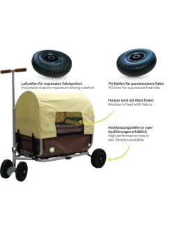 Beachtrekker LiFe faltbarer Bollerwagen (Braun) + Bremse + Sonnenverdeck