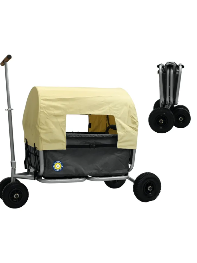 Beachtrekker LiFe faltbarer Bollerwagen (Schwarz) + Bremse + Sonnenverdeck