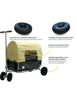 Beachtrekker LiFe faltbarer Bollerwagen (Schwarz) + Bremse + Sonnenverdeck