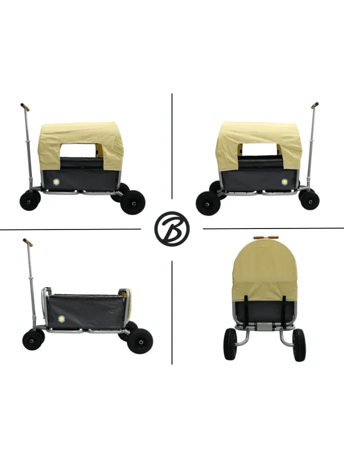 Beachtrekker LiFe faltbarer Bollerwagen (Schwarz) + Bremse + Sonnenverdeck