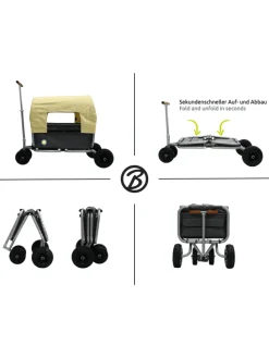 Beachtrekker LiFe faltbarer Bollerwagen (Schwarz) + Bremse + Sonnenverdeck