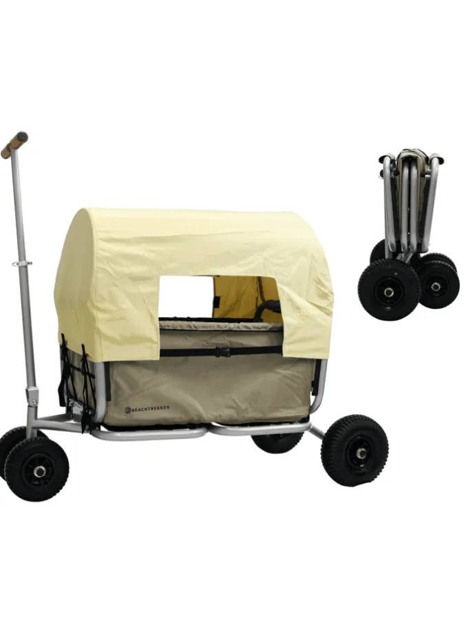 Beachtrekker LiFe faltbarer Bollerwagen (Beige) + Bremse + Sonnenverdeck