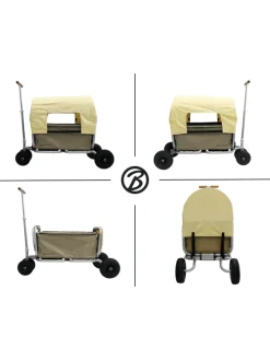 Beachtrekker LiFe faltbarer Bollerwagen (Beige) + Bremse + Sonnenverdeck