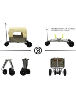Beachtrekker LiFe faltbarer Bollerwagen (Beige) + Bremse + Sonnenverdeck