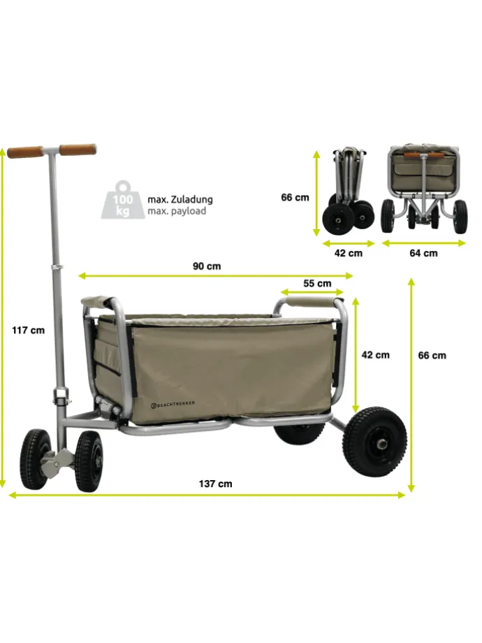 Beachtrekker LiFe faltbarer Bollerwagen (Beige) + Bremse + Sonnenverdeck