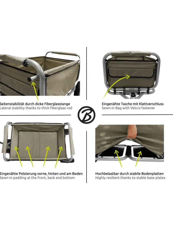 Beachtrekker LiFe faltbarer Bollerwagen (Beige) + Bremse + Sonnenverdeck