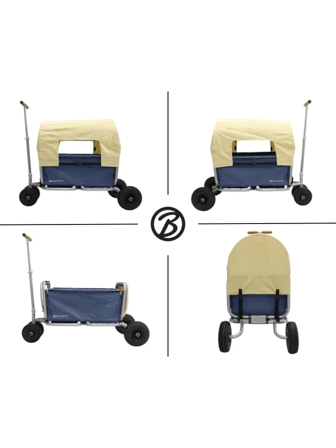 Beachtrekker LiFe faltbarer Bollerwagen (Blau) + Bremse + Sonnenverdeck