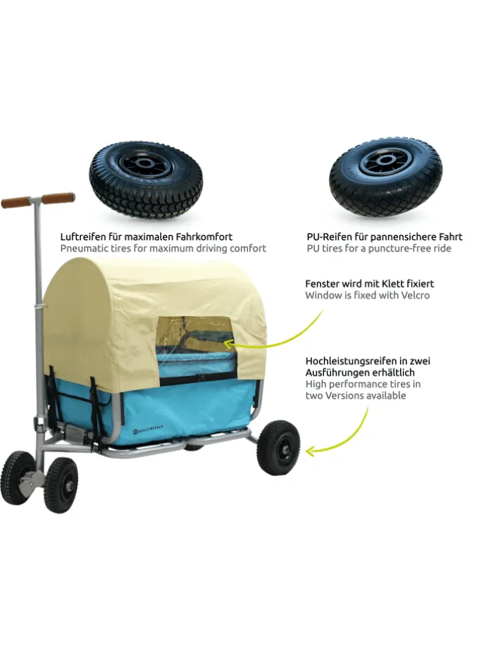 Beachtrekker LiFe faltbarer Bollerwagen (Himmelblau) + Bremse + Sonnenverdeck