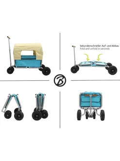 Beachtrekker LiFe faltbarer Bollerwagen (Himmelblau) + Bremse + Sonnenverdeck