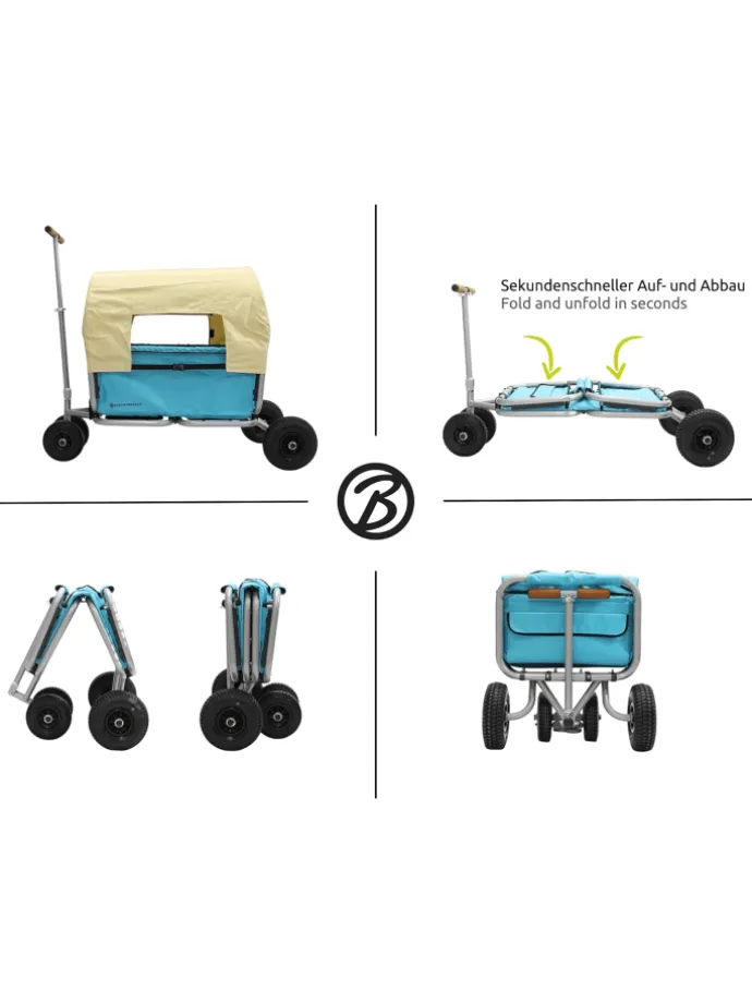 Beachtrekker LiFe faltbarer Bollerwagen (Himmelblau) + Bremse + Sonnenverdeck