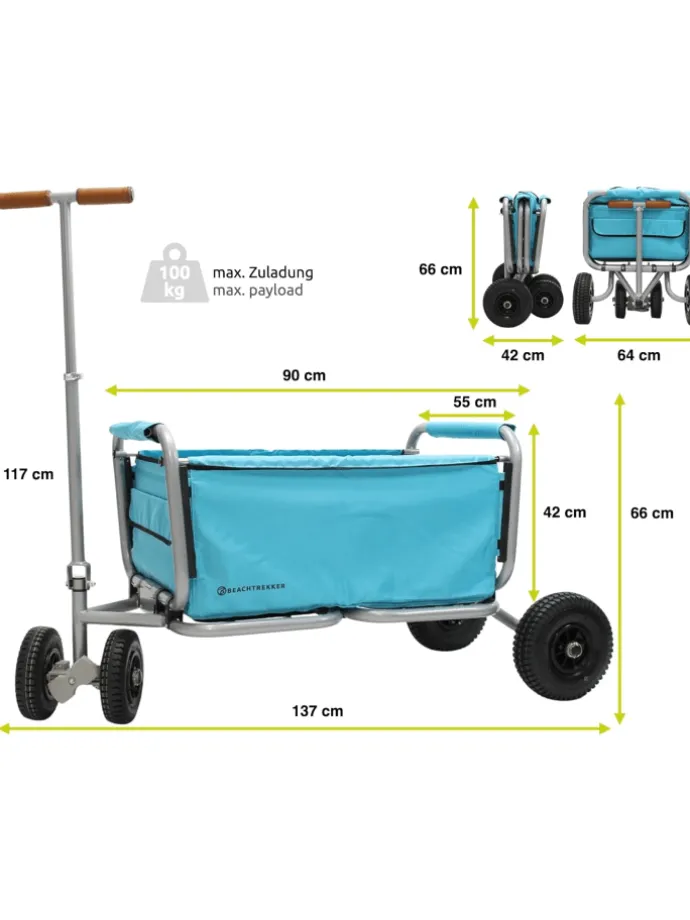 Beachtrekker LiFe faltbarer Bollerwagen (Himmelblau) + Bremse + Sonnenverdeck