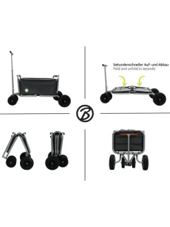 Beachtrekker LiFe faltbarer Bollerwagen + Bremse, klappbarer Handwagen (Schwarz)