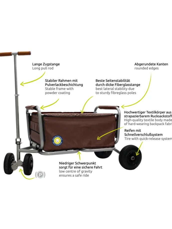 Beachtrekker LiFe faltbarer Bollerwagen + Bremse, klappbarer Handwagen (Braun)