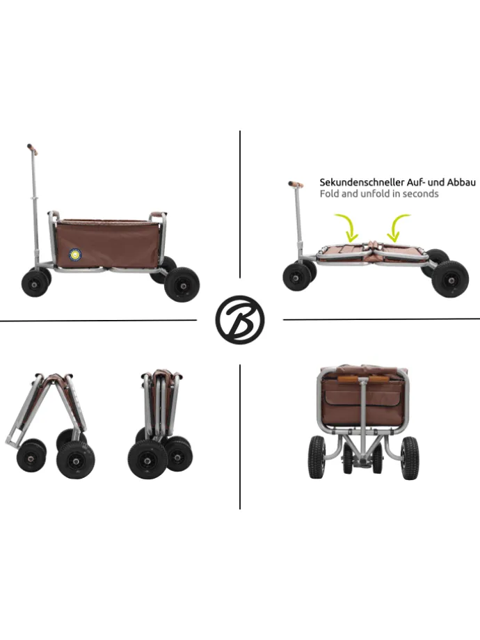 Beachtrekker LiFe faltbarer Bollerwagen + Bremse, klappbarer Handwagen (Braun)