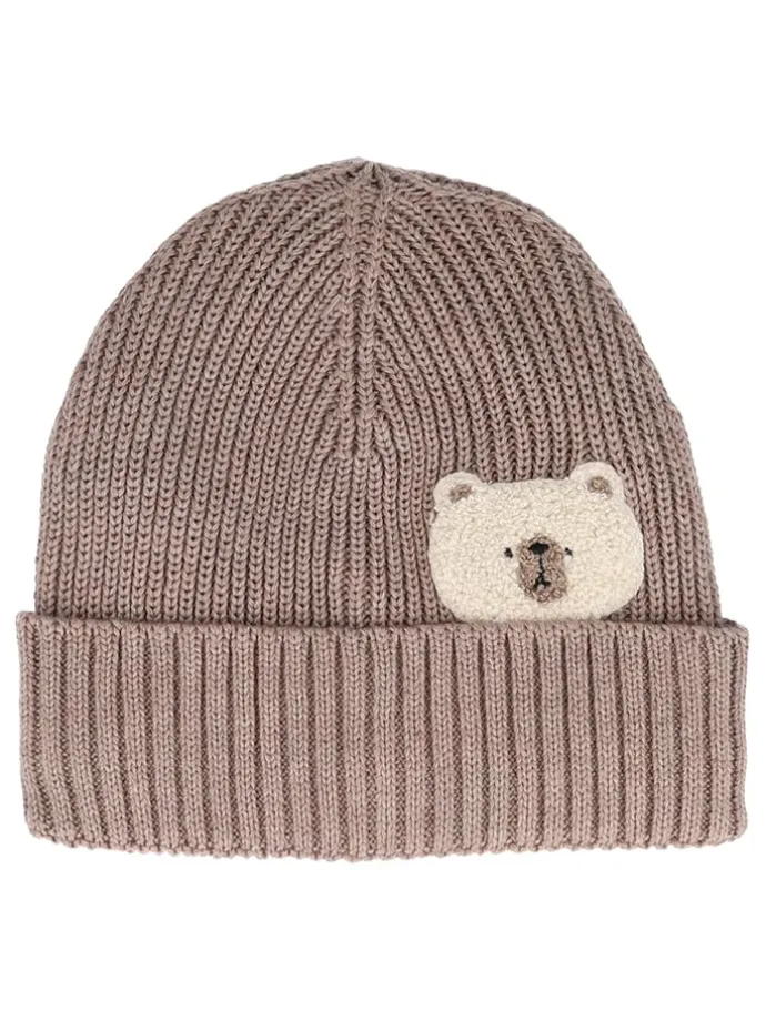 Beanie in Hellbraun/ Grau
