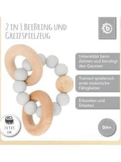 Beißring mit Silikon Perlen - ab Geburt in Grau
