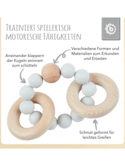 Beißring mit Silikon Perlen - ab Geburt in Grau