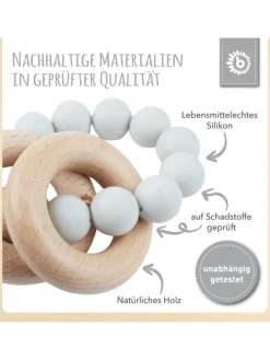 Beißring mit Silikon Perlen - ab Geburt in Grau