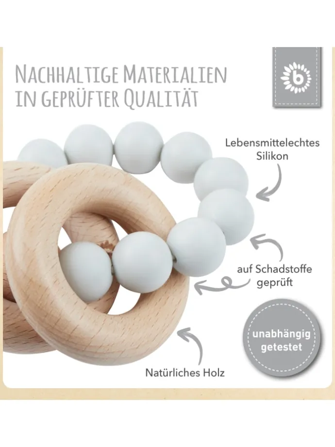 Beißring mit Silikon Perlen - ab Geburt in Grau